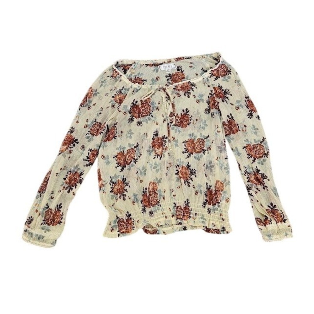 Decree Tan Floral Blouse Size Medium Sheer